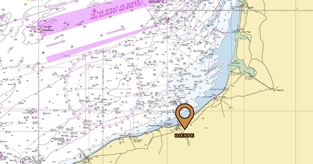 Carte marine de Normandie en face de Dieppe