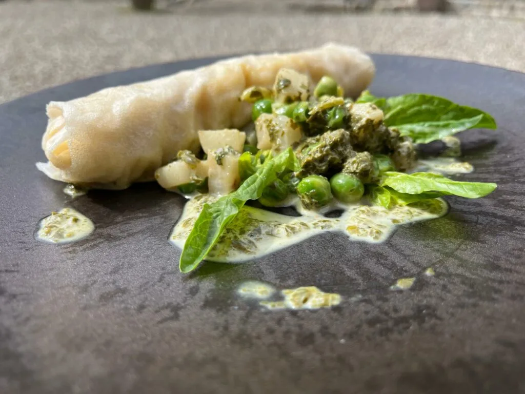 Boudin de bar et ses légumes glacés au miel
